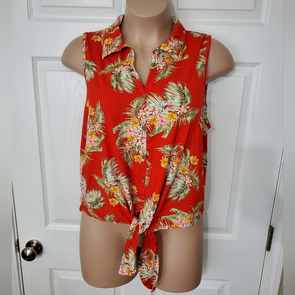 Full Circle Trends Tropical Tie Waist Shirt
